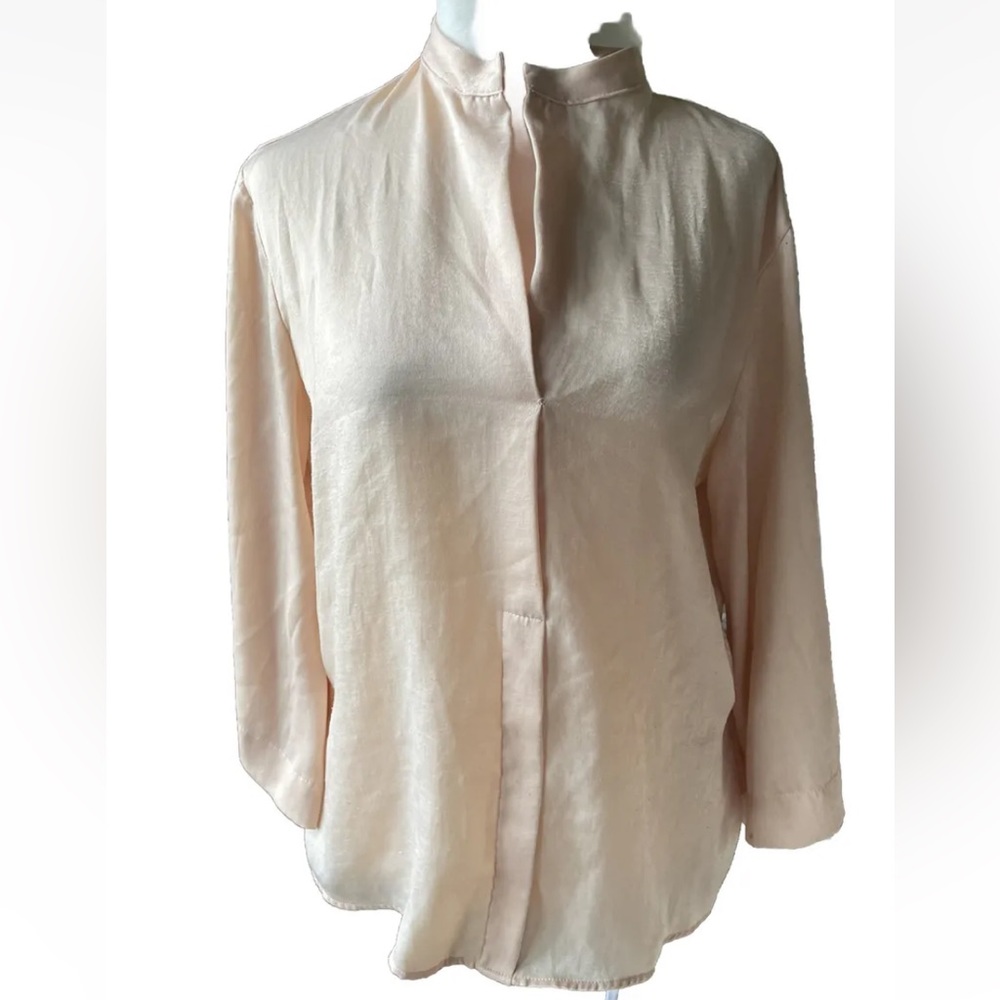 Zara Basics Size XS Peach/ Gold Long Sleeve Blouse With Keyhole Back